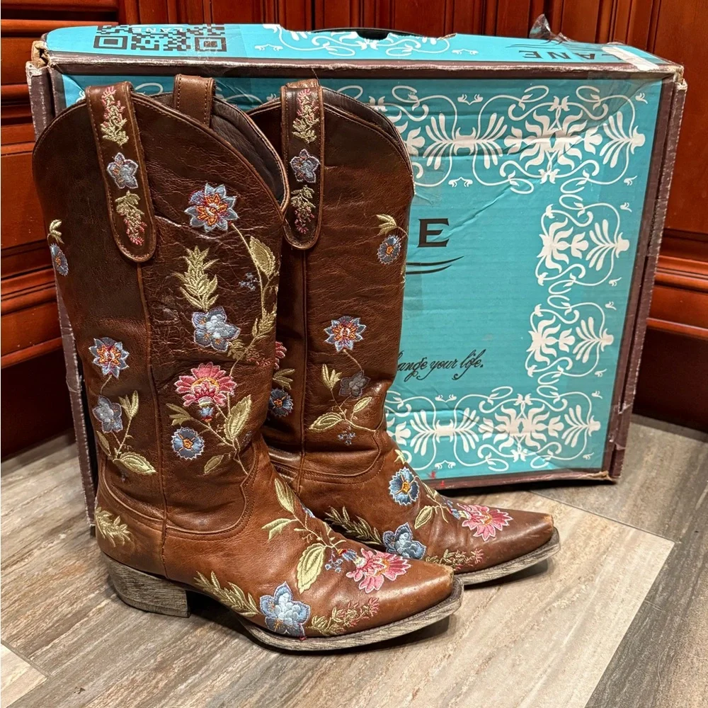 Lane Boots Bella Floral Embroidery Flower Wedding Cowboy Boots Western Rare 7.5 - Picture 4 of 9